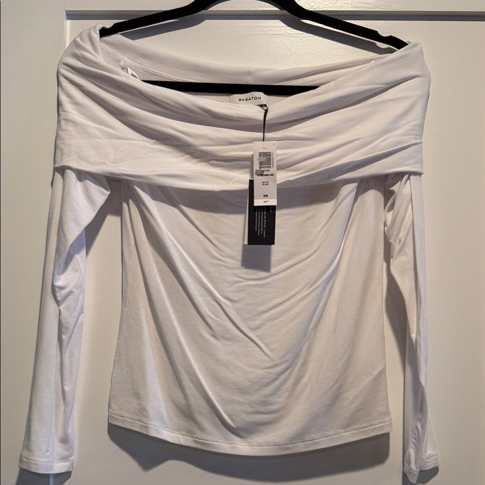 Babaton Aritzia NWT White Off-Shoulder Long Sleeve Top